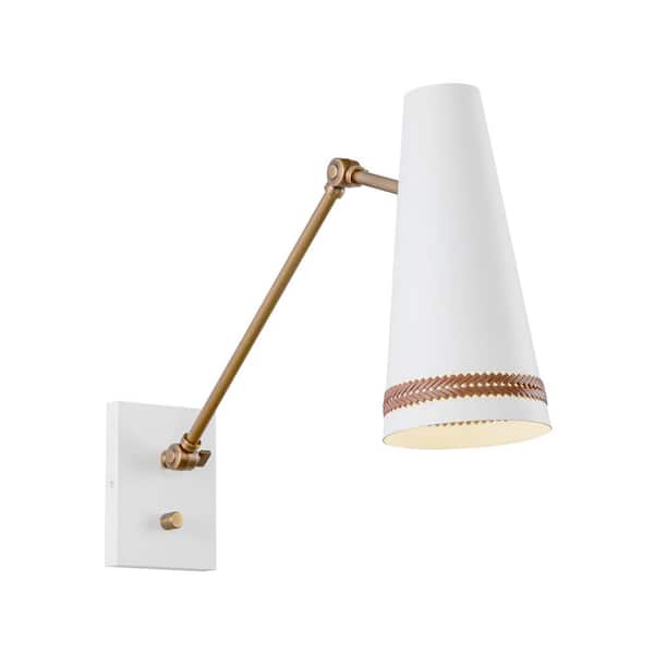 ALORA Brickell 5-in 1 Light 60-Watt Matte White/Hazelnut Leather Vanity Light