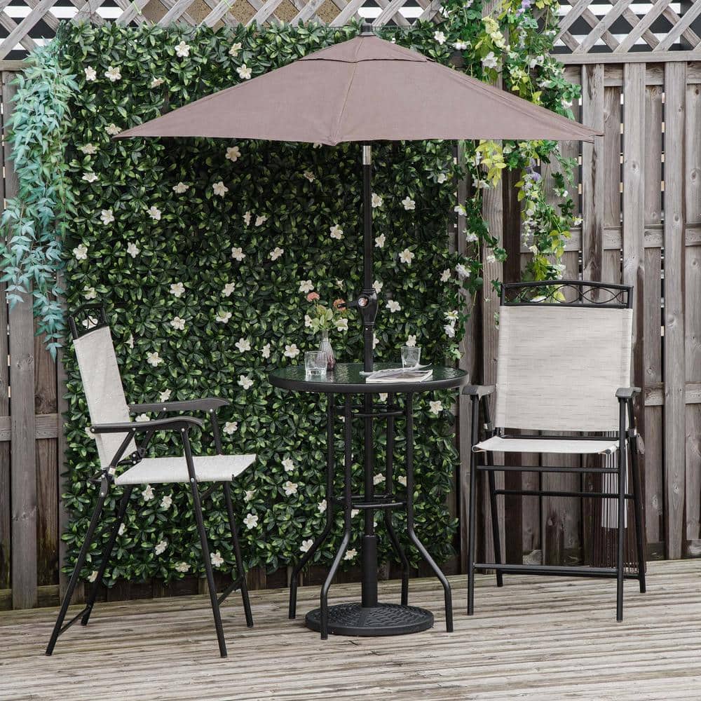 4-Piece Beige Steel Outdoor Dining Set, 2 Folding Chairs, Adjustable Angle 