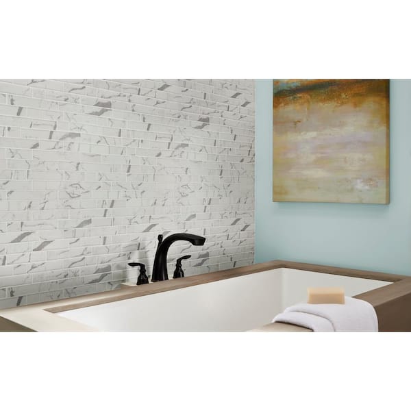 Statuario Celano Interlocking 12 in. x 12 in. x 0.24 in. Glass Mesh-Mounted Mosaic Wall Tile (14.55 sq. ft./Case)