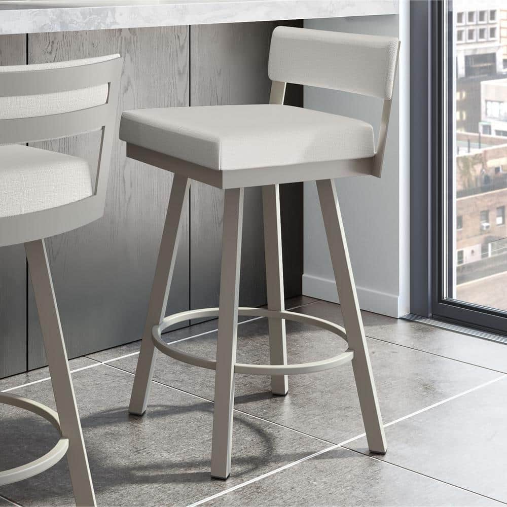 Modern Geometric Low-Back 32'' Gray Metal Swivel Barstool