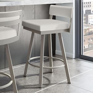 Travis 30 in. Pale Grey Polyester / Matt Light Grey Metal Swivel Bar Stool