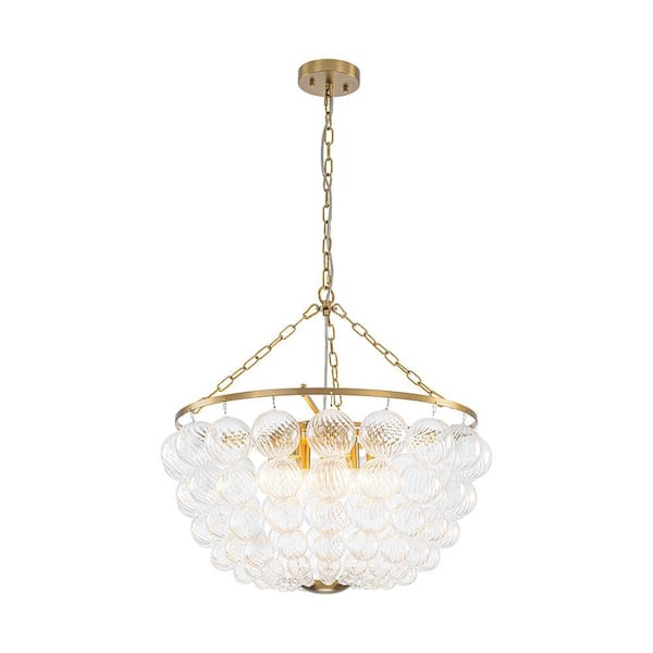 Neuvy 6-Light 23.6 in. W Brushed Gold Chandelier Globe Twisted Glass Cluster Bubble Chandelier for Living Room