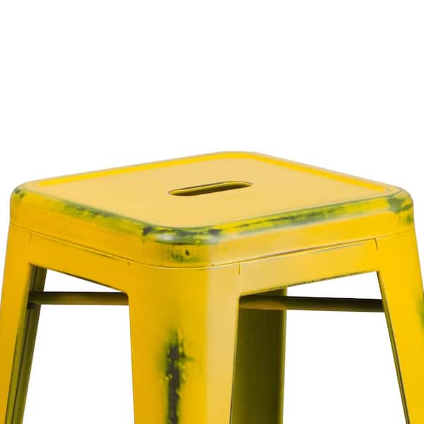 Flash Furniture 24 in. Distressed Yellow Bar Stool ETBT350324YL
