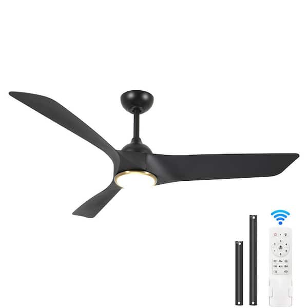 52 in. Black Indoor Ceiling Fan with Light Remote Control,Quiet DC Motor 3-ABS Blade Ceiling Fans 6-Speed Levels