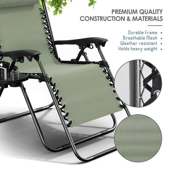 HEARTH & HARBOR Sage Green Zero Gravity Chairs, Metal Outdoor Lawn