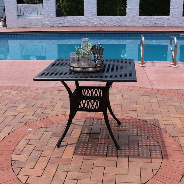 Black Square Cast Aluminum Outdoor Dining Table