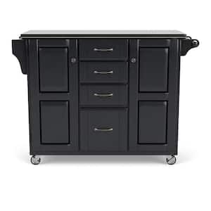 Create-a-Cart Black Kitchen Cart with Stainless Top