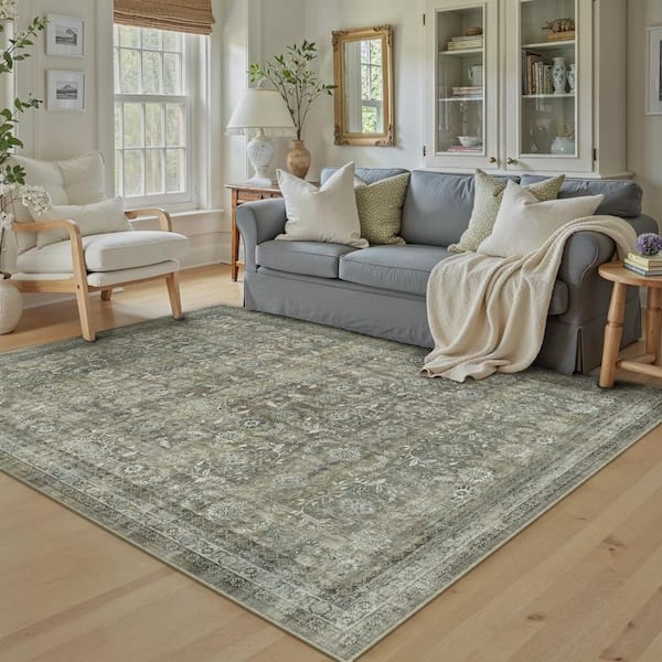 Solo 5 ft. X 7 ft. Brown Distressed Vintage Floral Area Rug
