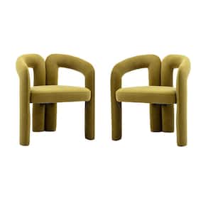 Modern Olive Green Velvet Goat Shaped Accent Arm Chair with Wood Frame Set of 2