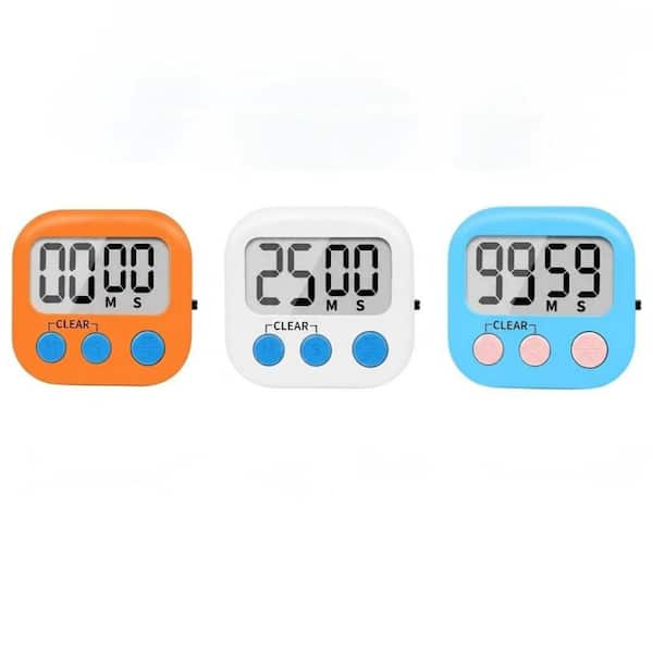 12-Piece White, Blue, Orange Magnetic Small Digital Kitchen Timer with Minute Second Count Up Countdown for Cooking
