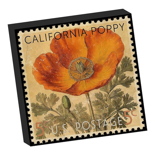 California State Flower Poppy Postage Stamp by Grotto Studios 1-Piece Unframed Graphic Print Nature 20 in. x 20 in.