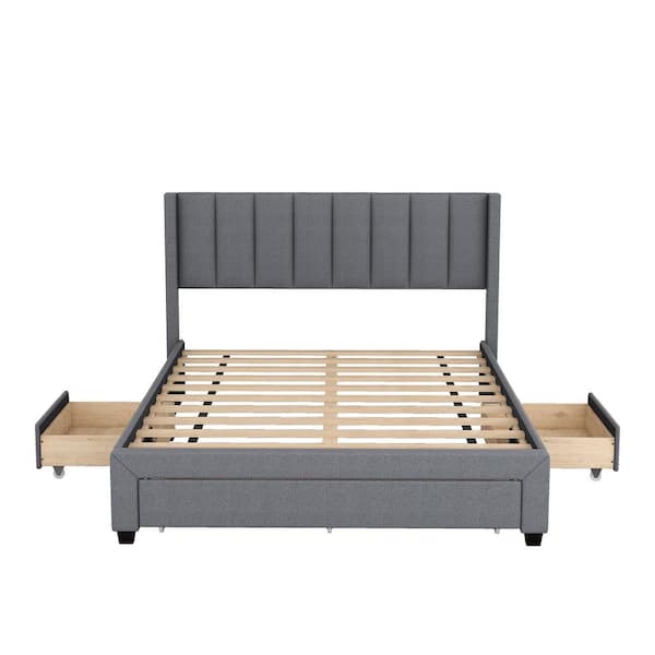 URTR Gray Wood Frame Queen Size Upholstered Platform Bed with One Large ...