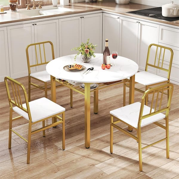 HONEY JOY 5 Piece Dining Table Set Round Kitchen Table & 4 Chairs ...