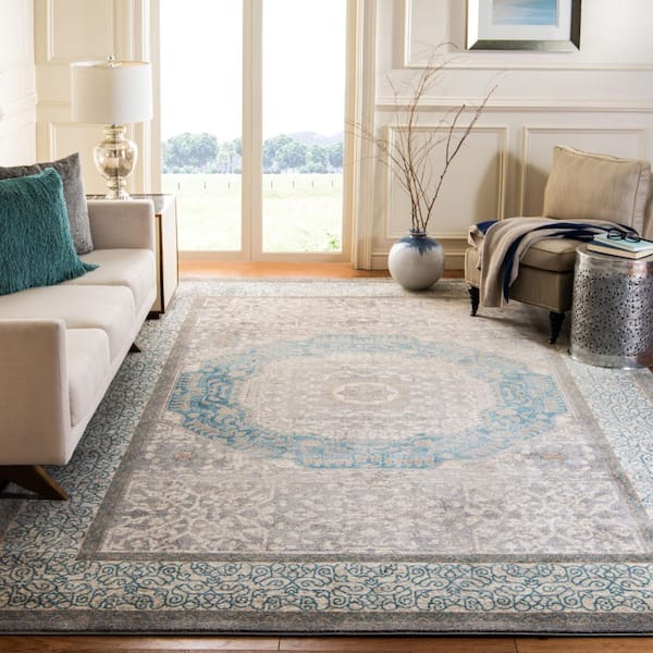 Sofia 11 x 15 Light Gray/Blue Medallion Area Rug