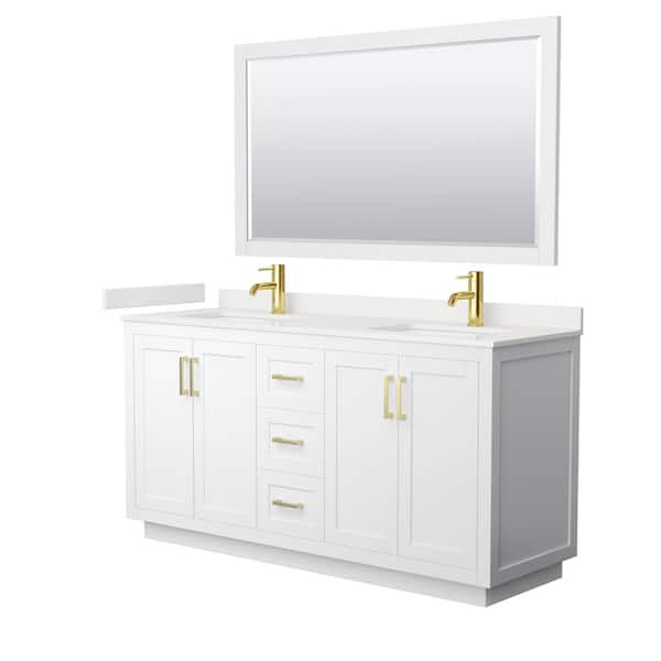 Wyndham Collection Miranda 66 in. W x 22 in. D x 33.75 in. H Double Bath Vanity in White with White Qt. Top and 58 in. Mirror