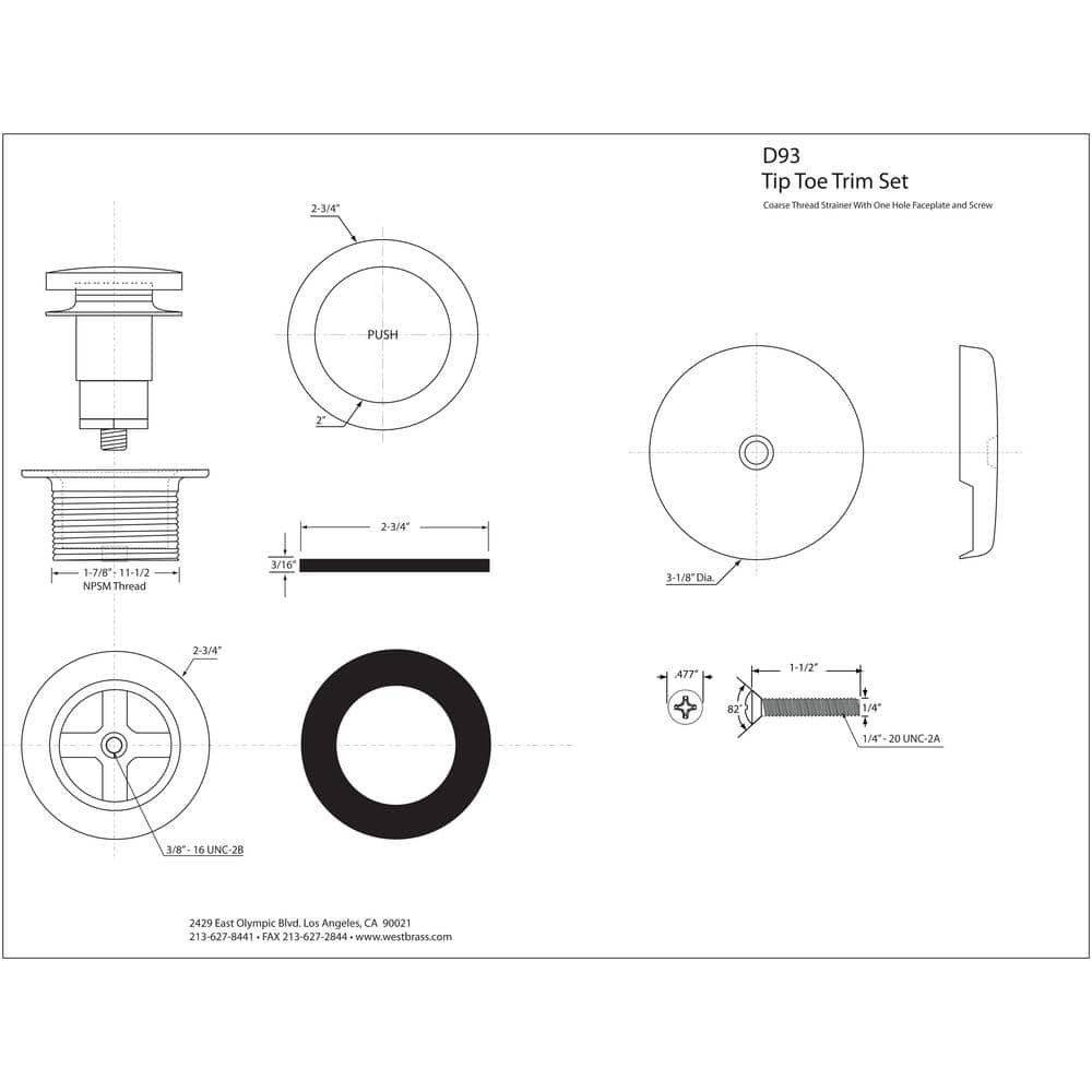 Satin Nickel Round Toe Touch Tub Drain Trim Set