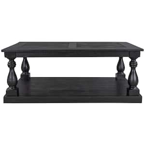 45 .2 in. Black Rectangle Solid Pine Wood Rustic Floor Shelf Coffee Table with Storage,
