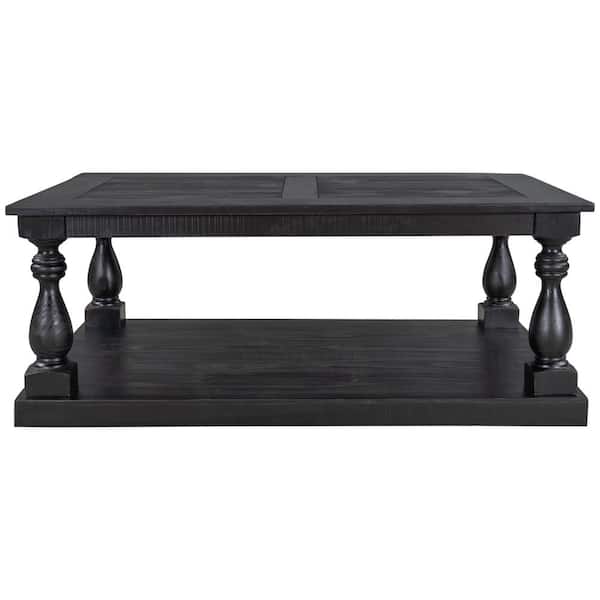 ATHMILE 45 .2 in. Black Rectangle Solid Pine Wood Rustic Floor Shelf Coffee Table with Storage,