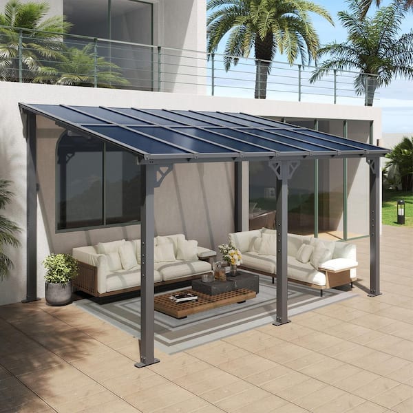 Sizzim 14 ft. x 10 ft. Gray Aluminum Sloping Pitched Roof with 