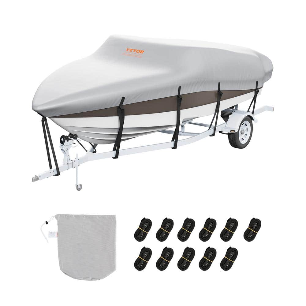 Gray 16-18.5 ft Waterproof Marine-Grade Boat Cover with Motor Cover