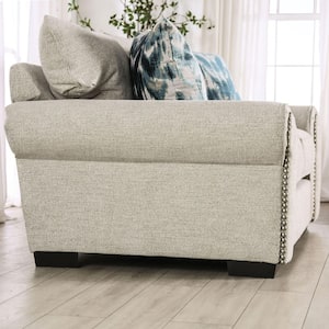 Embudito 75 in. Beige Polyester 2-Seater Loveseat with Nailhead Trim and Care Kit