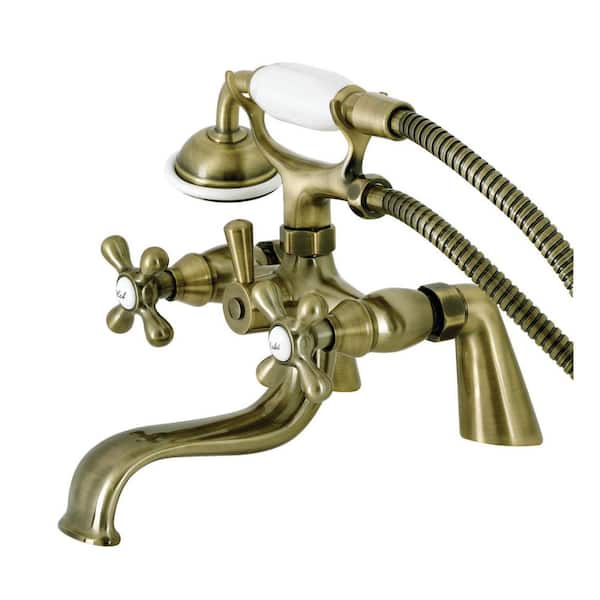 Kingston Brass Kingston 3-Handle Deck-Mount Clawfoot Tub Faucets with Handshower in Antique Brass