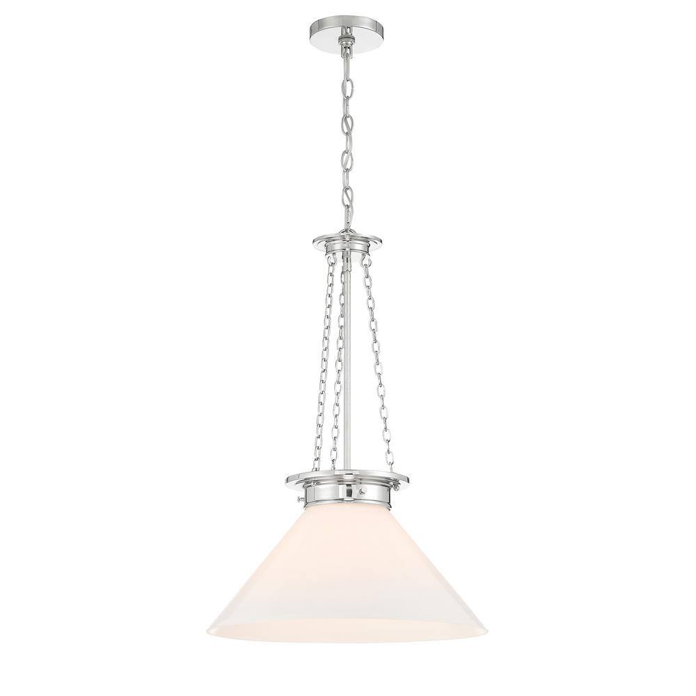Polished Nickel 1-Light Pendant with White Glass Shade