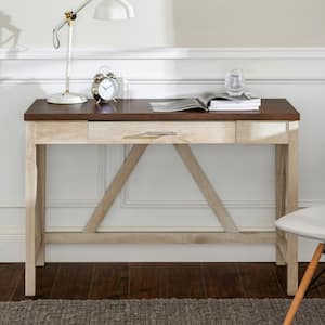 46 in. White Oak/Brown Rectangular 1 -Drawer Writing Desk with Storage