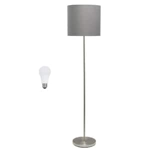 Vista 57 in. Brushed Nickel/Gray Shade Contemporary Standard Floor Lamp for Living Room with LED Bulb Included