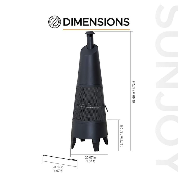 Sunjoy 57 in. 2-in-1 Black Metal Outdoor Chiminea Fire Pit and Sunjoy 57 in. 2-in-1 Black Metal Outdoor Chiminea Fire Pit and