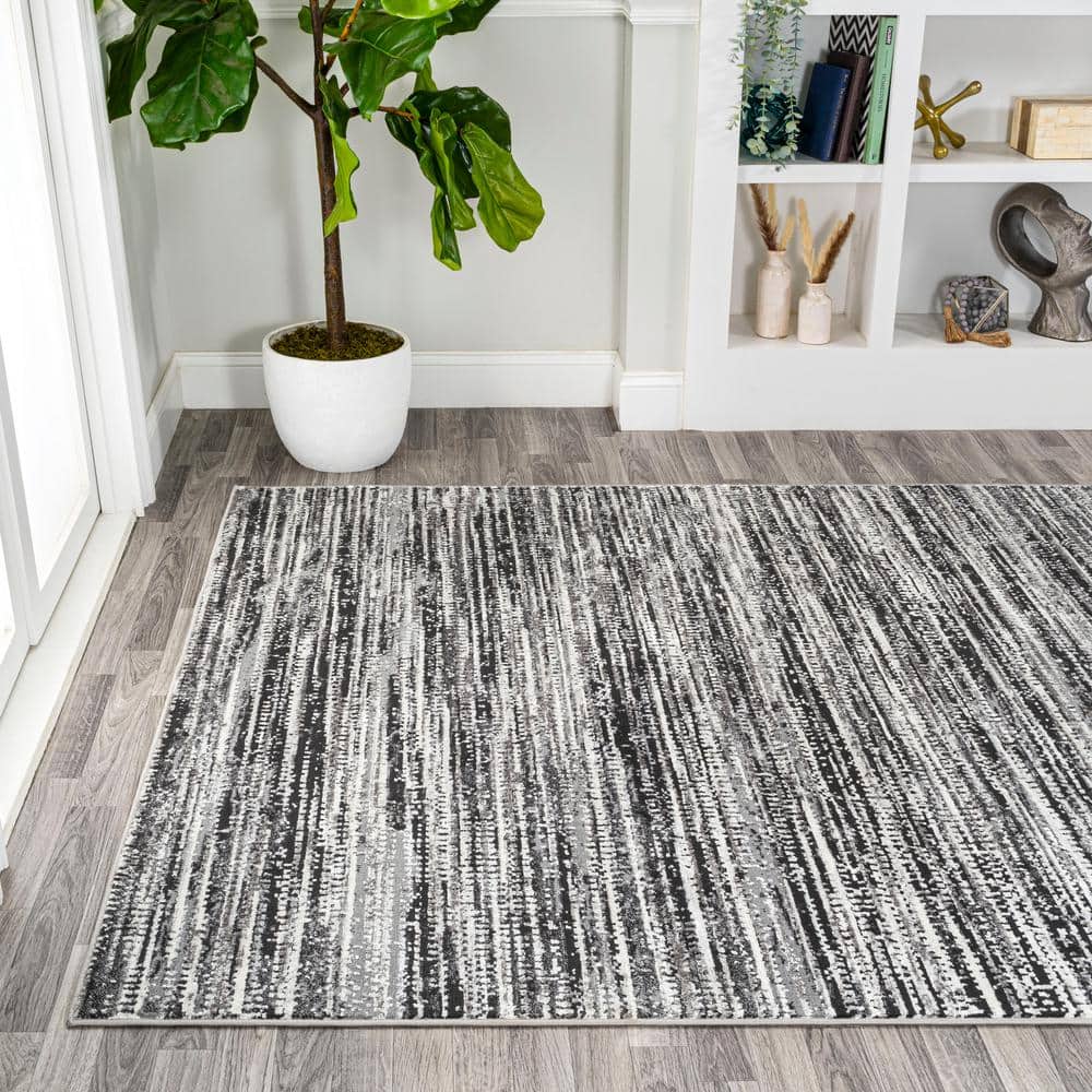 Black and Gray 8' x 10' Stripe Synthetic Area Rug