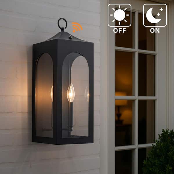 H20" 2-Lights Large Dusk to Dawn Outdoor Wall Lantern Exterior Wall Sconce with Dual Candle Lights and Roof Top Design