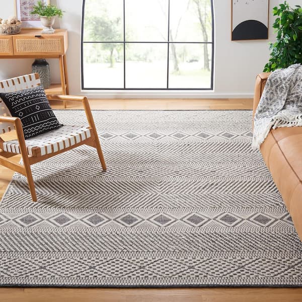 Vermont 8 ft. x 10 ft. Ivory/Black Diamond Striped Geometric Area Rug
