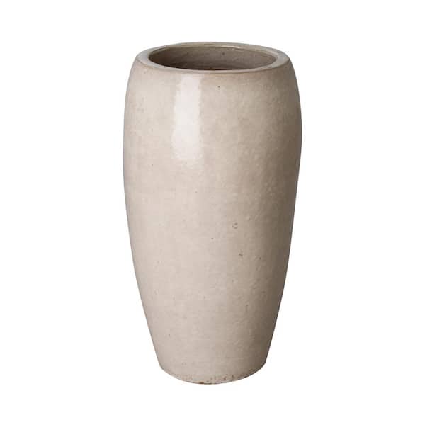 Emissary 27.5 in. Round Distressed White Ceramic Jar/Planter