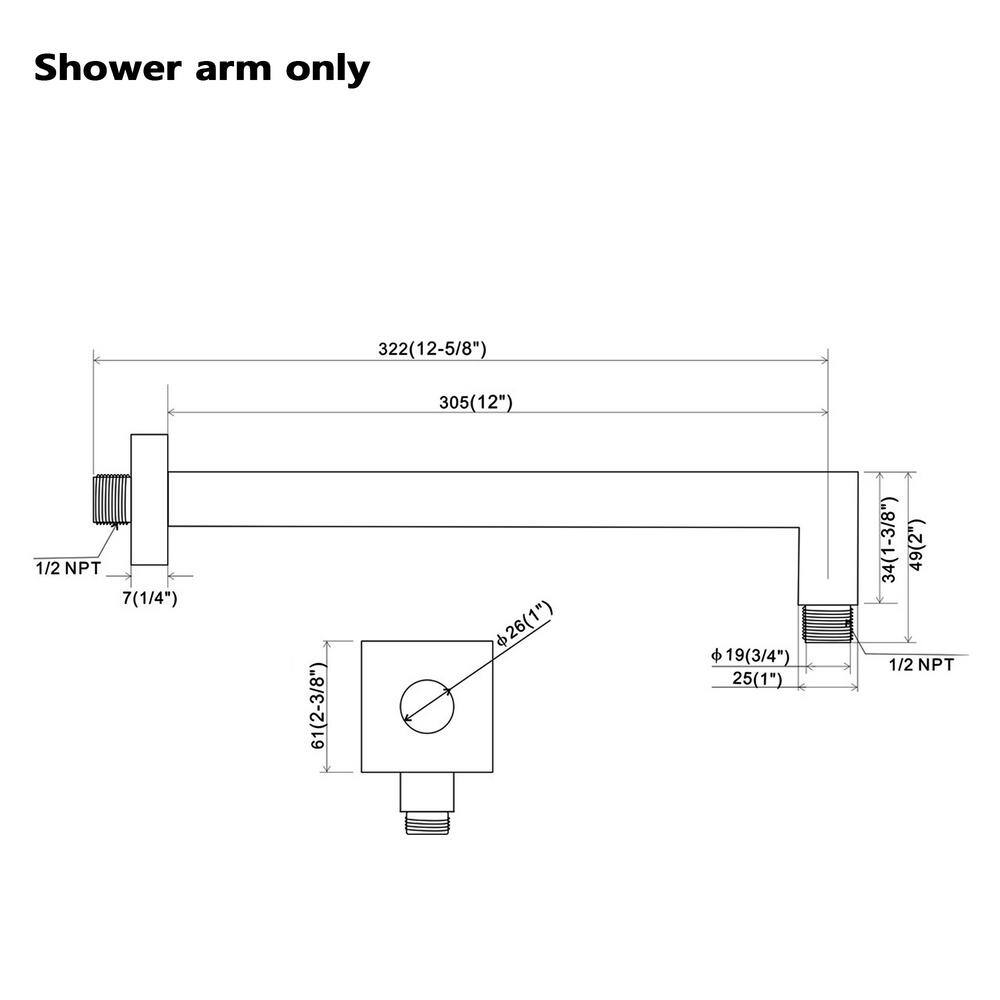 12" Chrome Ceiling Mount Shower Arm