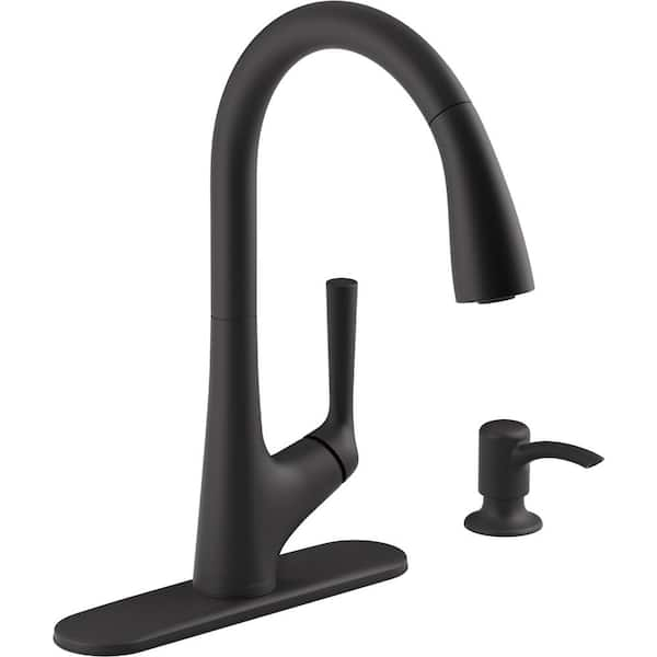 KOHLER Elmbrook Single-Handle Pull-Down Sprayer Kitchen Faucet in Matte Black