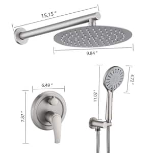 5-Spray Settings 10 in. Wall Mounted Fixed and Handheld Shower Head in Brushed Nickel