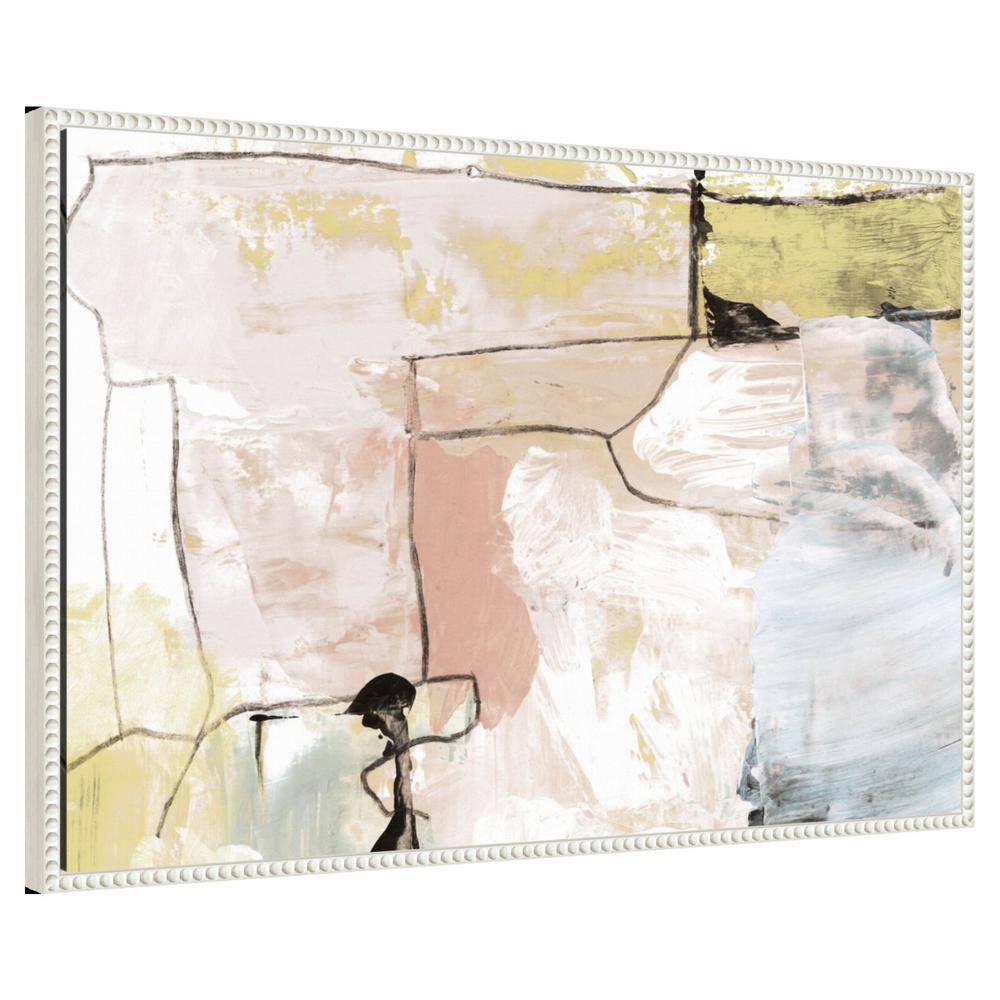 Abstract Pastels Graphic Art on Canvas with White Beaded Frame