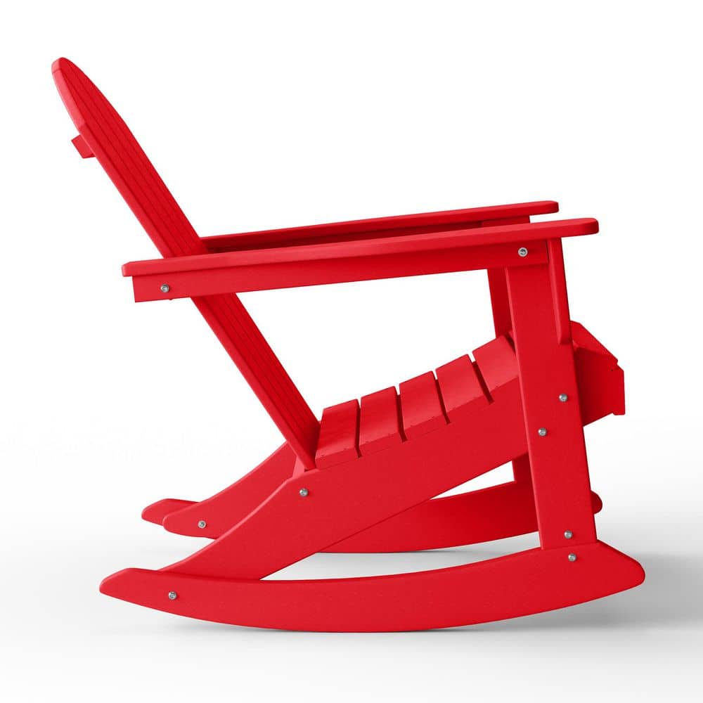 Classic All-Weather Red HDPE Adirondack Rocking Chair with Arms