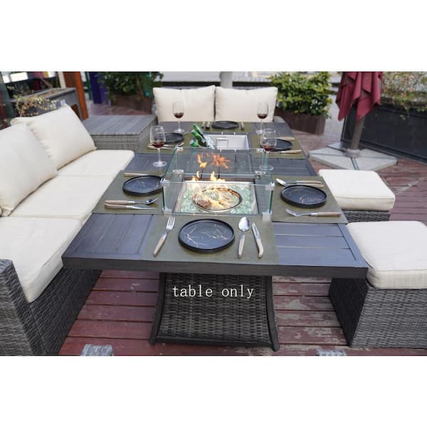 Dining Table With Aluminum Top, Rectangular Fire Pit Dining Table