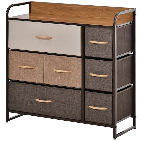 31.5 in. x 11.5 in x 31 in. 7-Drawer Dresser, Fabric Drawers, 3-Tier Storage Organizer for Bedroom Entryway, Brown