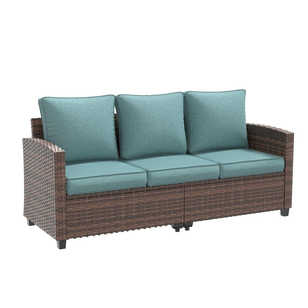 3-Person Brown Wicker Outdoor Couch with Blue Cushions price history on PriceWatchPro