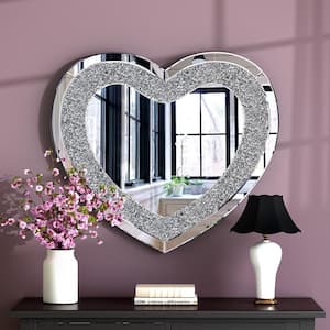 Silver 27.5 in. W x 31 in. H Modern Heart Crushed Diamond Wall Mirror