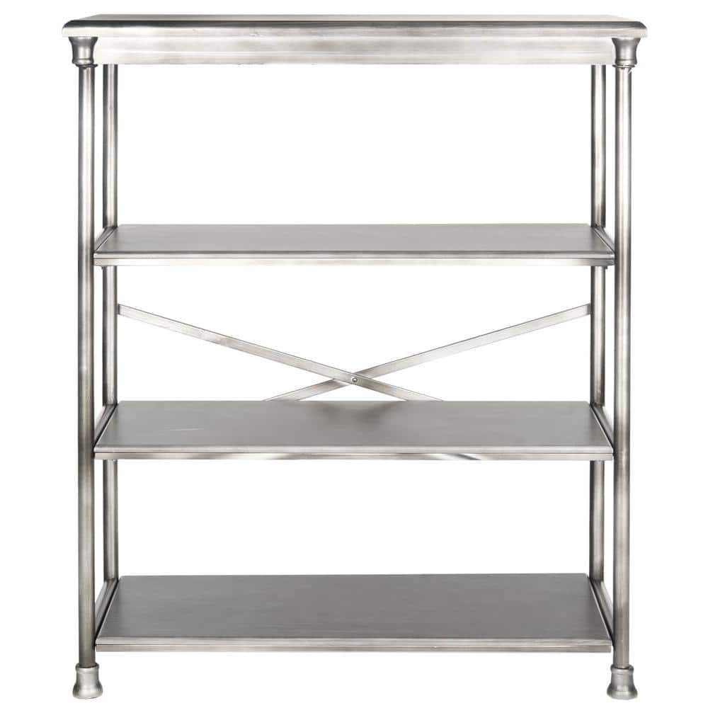Jamison Transitional Dark Silver Wood & Iron Large Etagere Bookcase