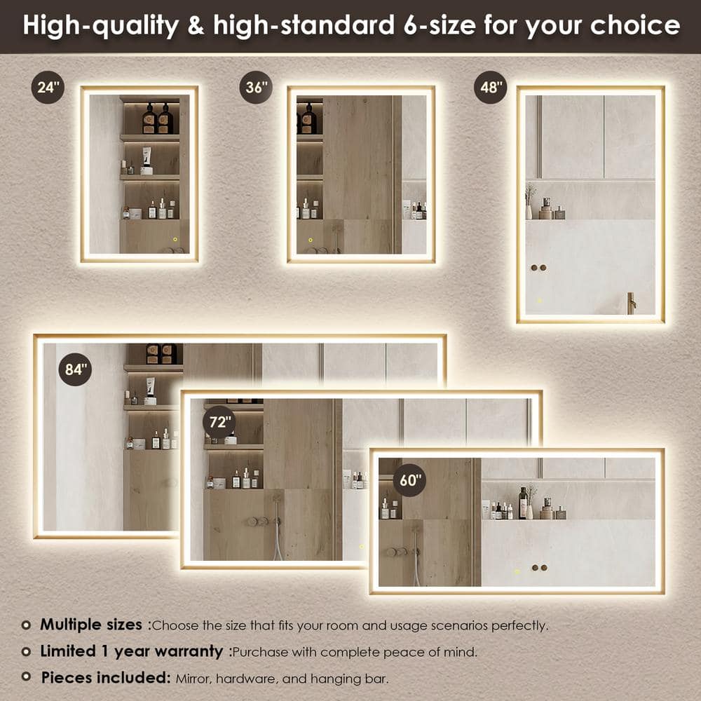 Apollo 36" Gold Rectangular LED Vanity Mirror