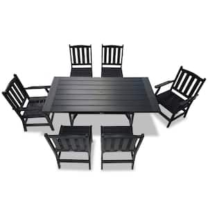 Tuscany Black 7-Piece HDPE Plastic Rectangle Outdoor Dining Set