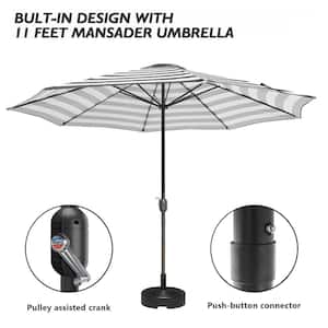 11 ft. x 11 ft. Steel Patio Market Umbrella with Crank in Black Stripe
