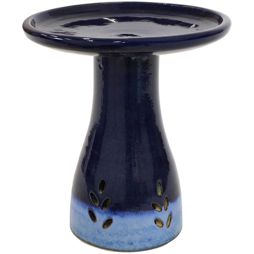 Sunnydaze Classic Dark Blue Ceramic Outdoor Bird Bath, UV/Frost ...