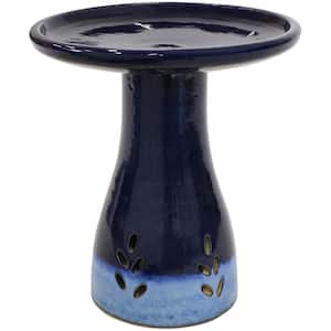 Classic Dark Blue Ceramic Outdoor Bird Bath, UV/Frost Resistant