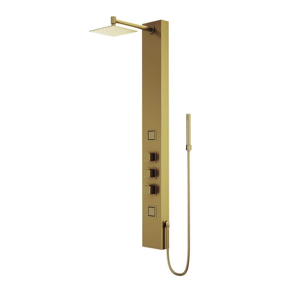 VIGO Rector 55 in. H x 6 in. W 2-Jet Shower Panel System with Square Head and Hand Shower Wand in Matte Brushed Gold